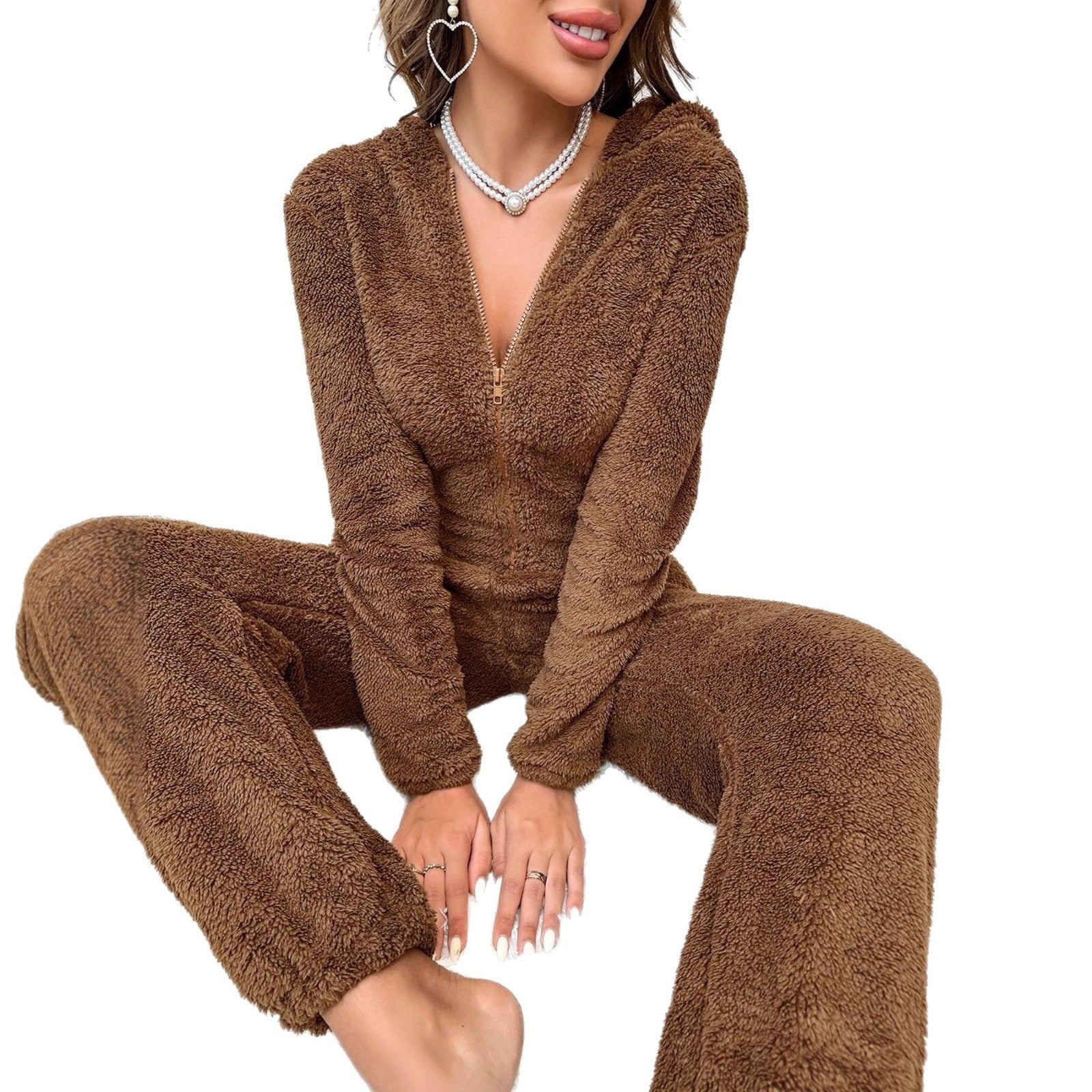 Fleece-lined Thick Furry Onesie Hooded Pajama